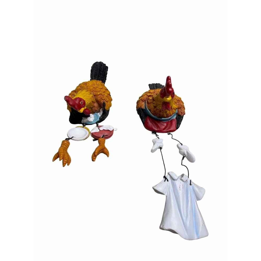 Chickens sits on Shelf laundry and dishes cute home decor